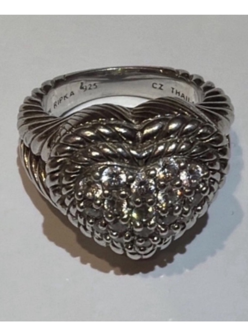 Judith Ripka .925 Sterling Silver Ring Sparkling CZ Diamonique Accents 6.75 7